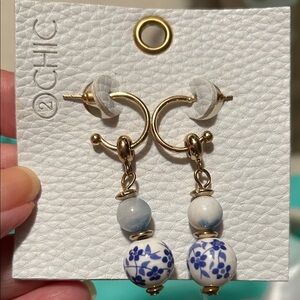2 Chic Gold Hoops with Blue Floral Beads
